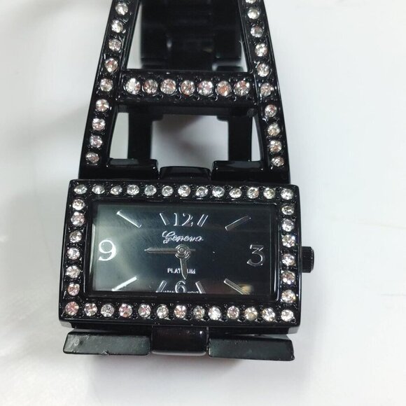 Geneva Platinum Black Bracelet Watch No. 7169 Crystals Stainless Steel - Picture 3 of 7